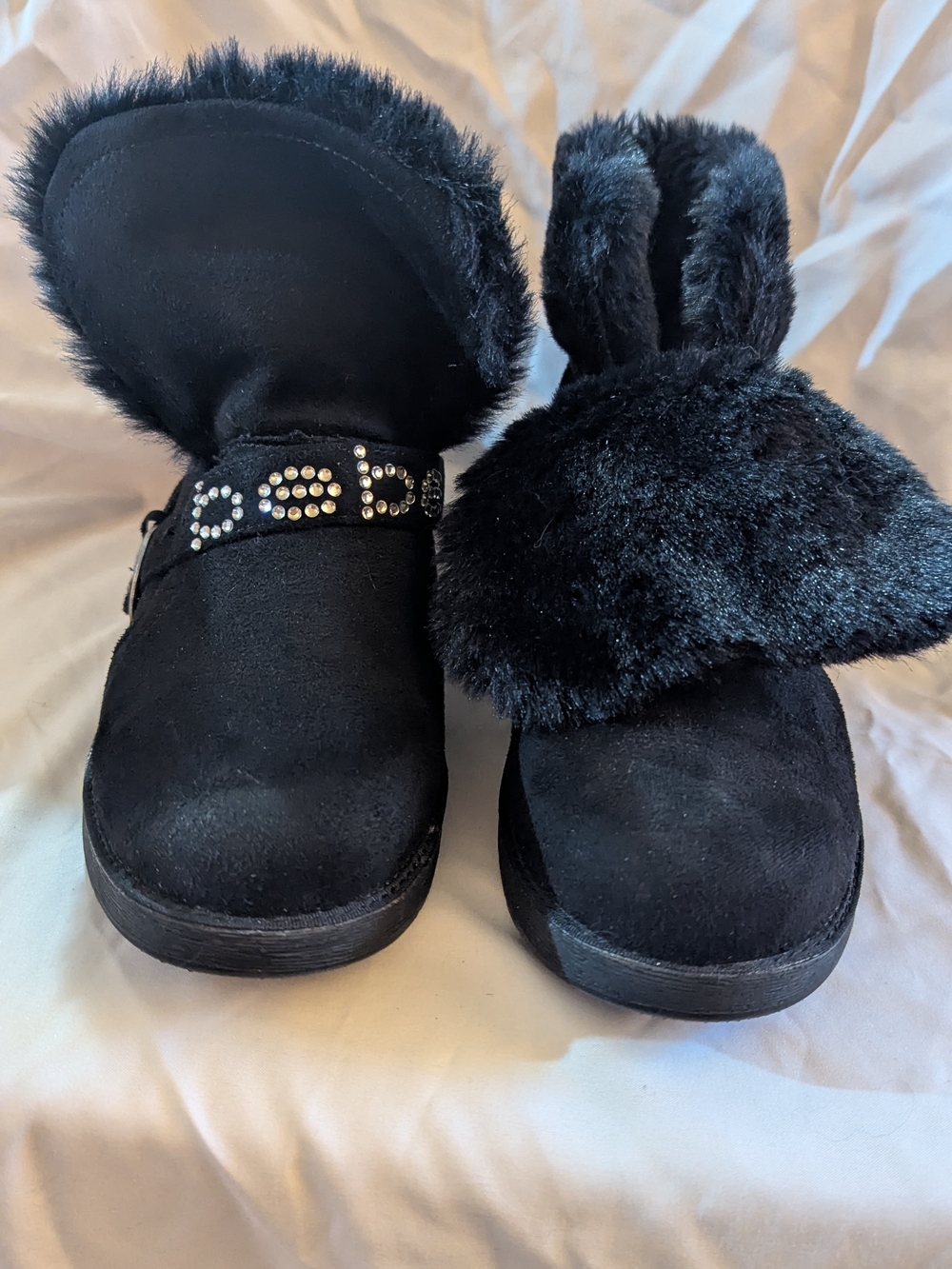 Bebe Leyna Faux Fur Winter Boots Womens 7.5 Black Cozy Lined Ankle Boot